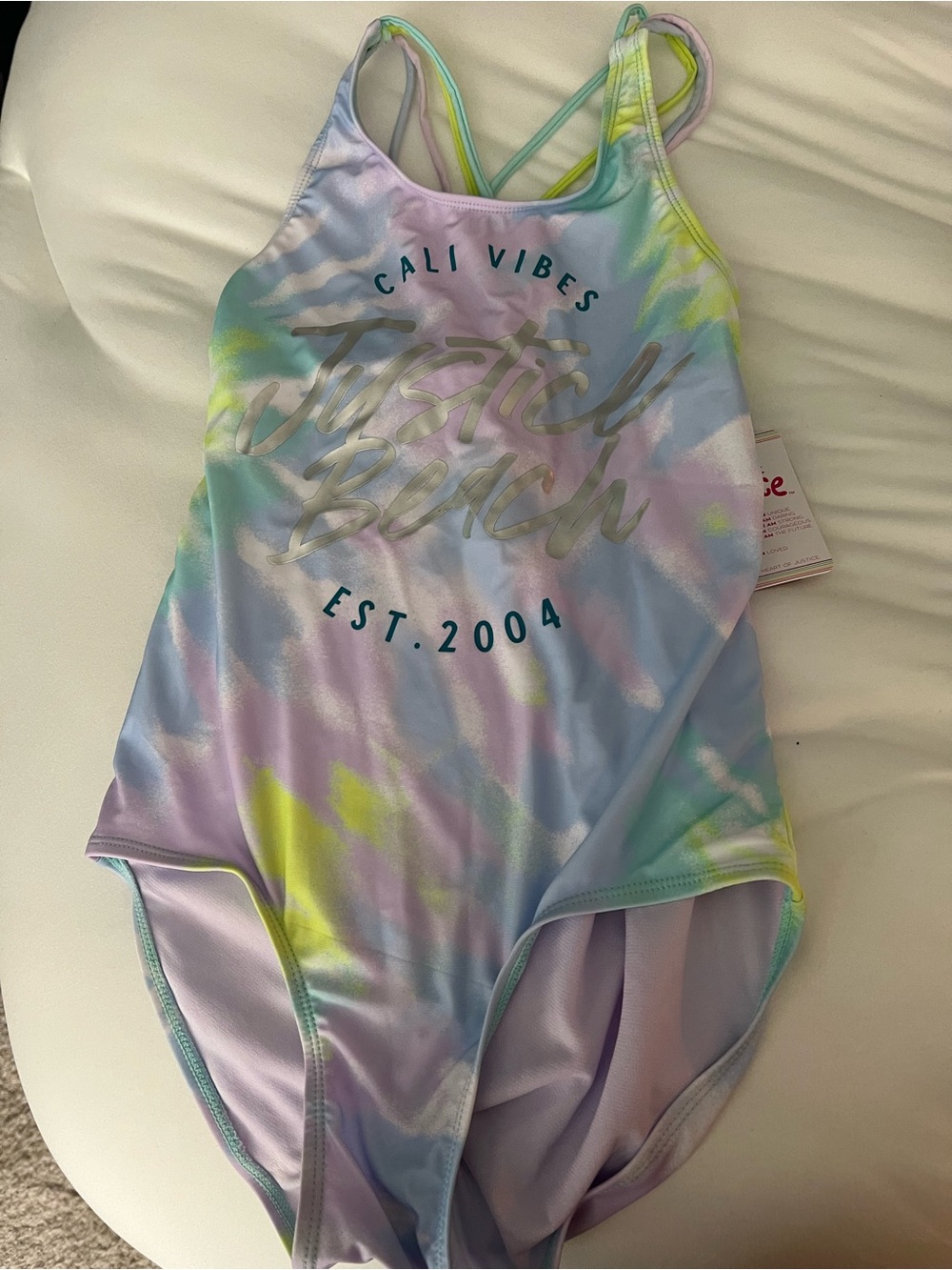 Justice Girls' Strappy One-Piece Swimsuit - Hot Pink Accents, Mint Print